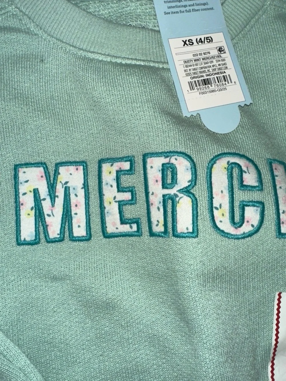 Cat & Jack 'MERCI' Sweatshirt in Mint Green